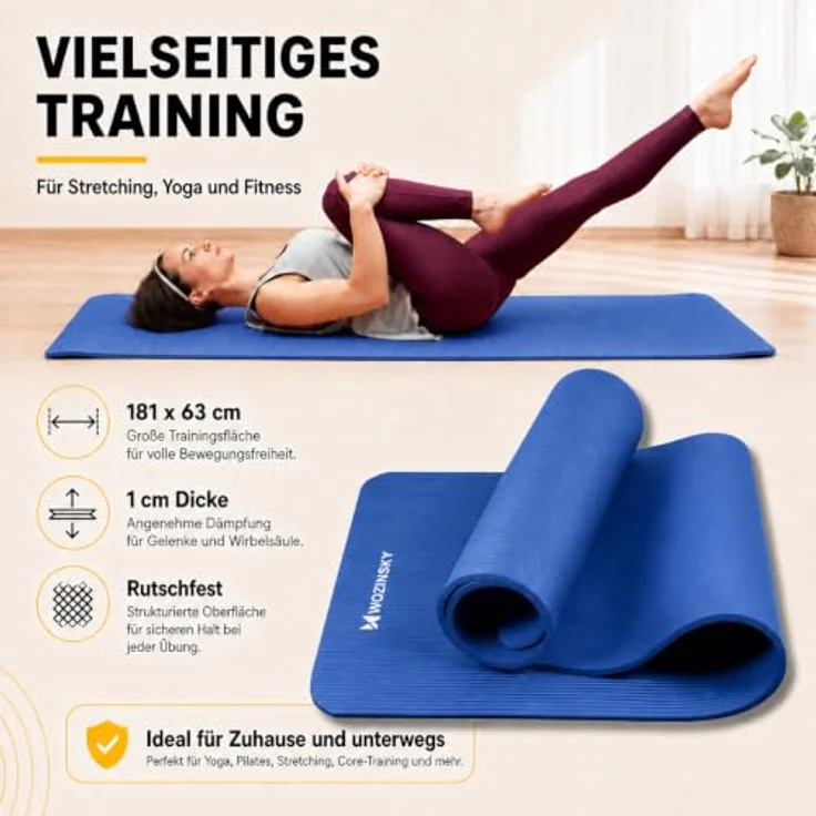 Wozinsky Yogamatte WNSP-BLAC, 0,9 cm dick, rutschfest und formstabil, inkl. Tragegurt und Tasche – Bild 7