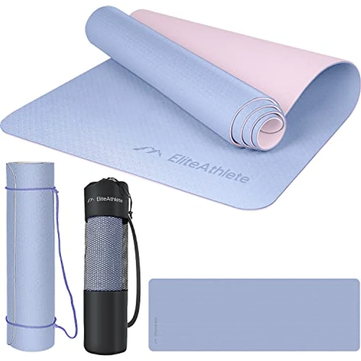 EliteAthlete Yogamatte - Sportmatte - Fitnessmatte - Gymnastikmatte gepolstert & rutschfest für Fitness, Pilates - Yoga Matte - 183 cm x 61 cm x 0.6 cm - Trainingsmatte inkl. Transportgurt + Tasche – Bild 1