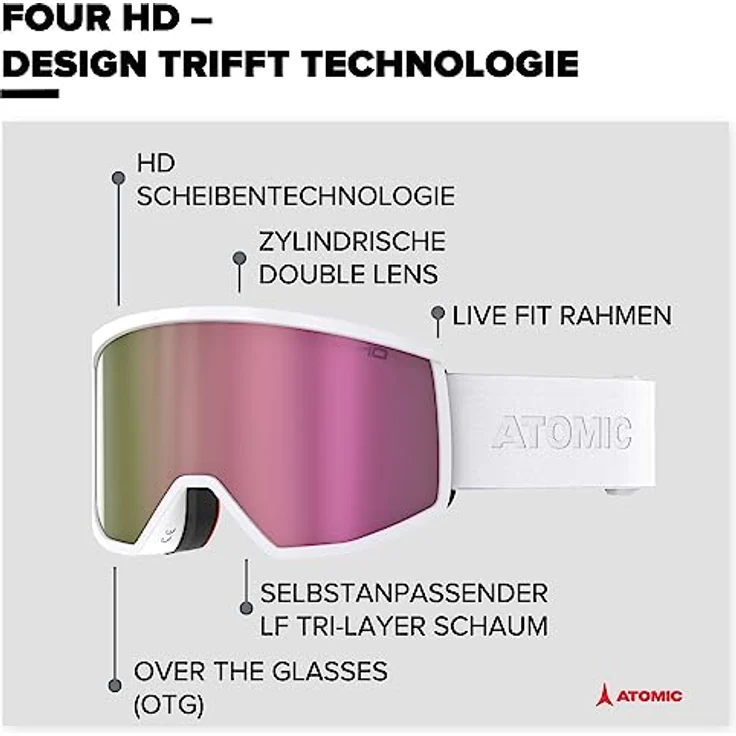 ATOMIC FOUR HD Skibrille - All Black - Hochwertig verspiegelte Snowboardbrille mit Live Fit Rahmen und großem Sichtfeld – Bild 2