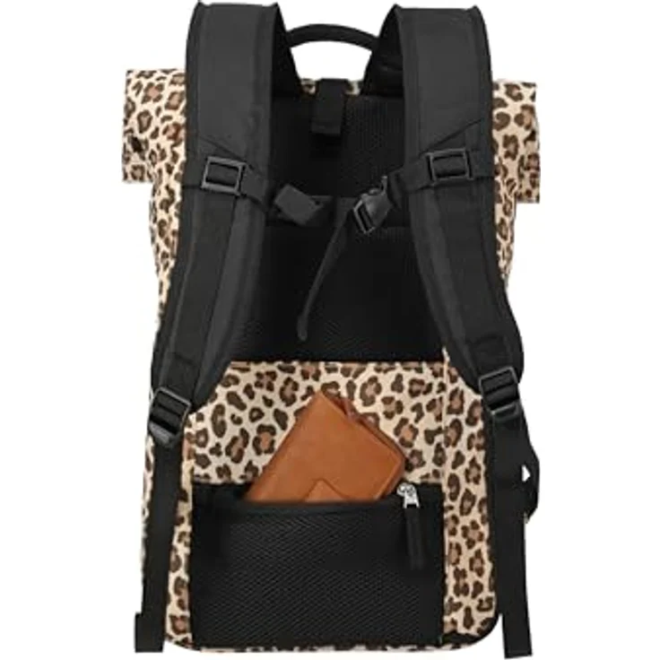 Travelite Handgepäck Rucksack BASICS, Laptop Rucksack 15,6 Zoll mit Rolltop Funktion, 60 cm, 35 Liter, Leopard – Bild 3