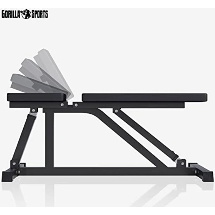 GORILLA SPORTS® Hantelbank - Rückenlehne 7-Fach, Sitz 4-Fach Verstellbar, bis 200 kg Belastbar, Schwarz/Weiß - Trainingsbank, Negativbank, Schrägbank, Fitnessbank, Bench, Flachbank, Fitness, Zuhause – Bild 3