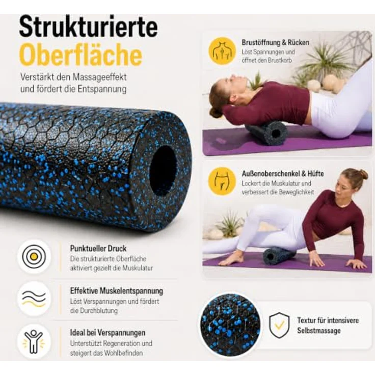 Wozinsky WRM-33 Massagerolle Trainingsrolle 33 cm, strukturierte Oberfläche, starre Konstruktion, Schwarz – Bild 4