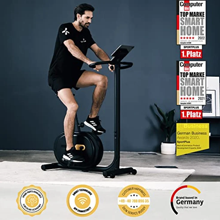 SportPlus Design Heimtrainer Fahrrad, Fitnessbike mit Magnetbreme & integrierte Herzfrequenz-Messung & Watt-Anzeige, 16 Widerstandsstufen, 21 Trainingsprogramme, bis 120kg – Bild 2