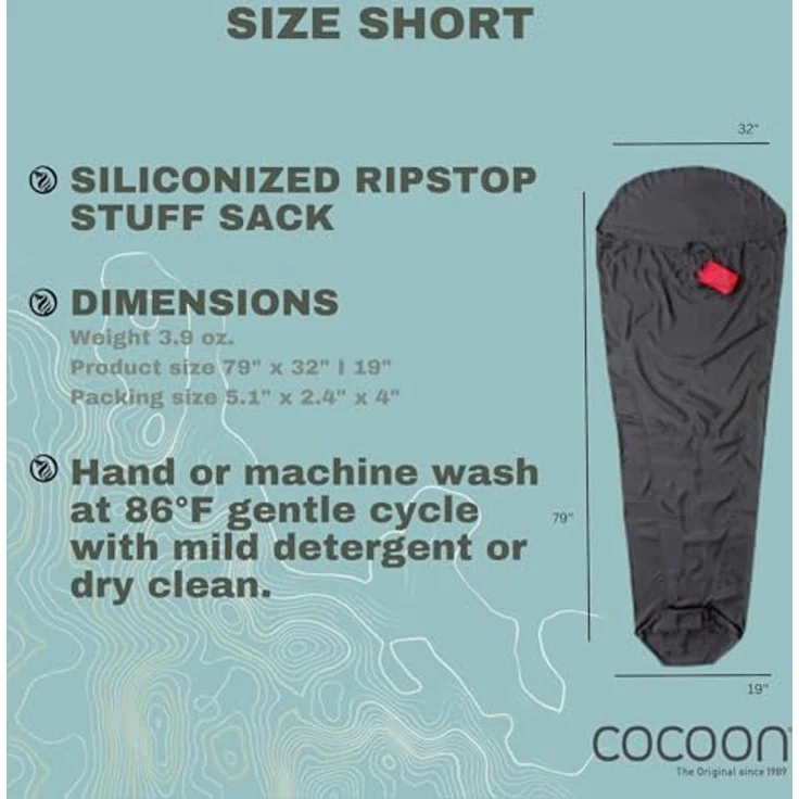 Cocoon Innen-Schlafsack, Mumienform aus schwarzer Ripstop-Seide, 200 cm, extrem leicht und wasserabweisend – Bild 4