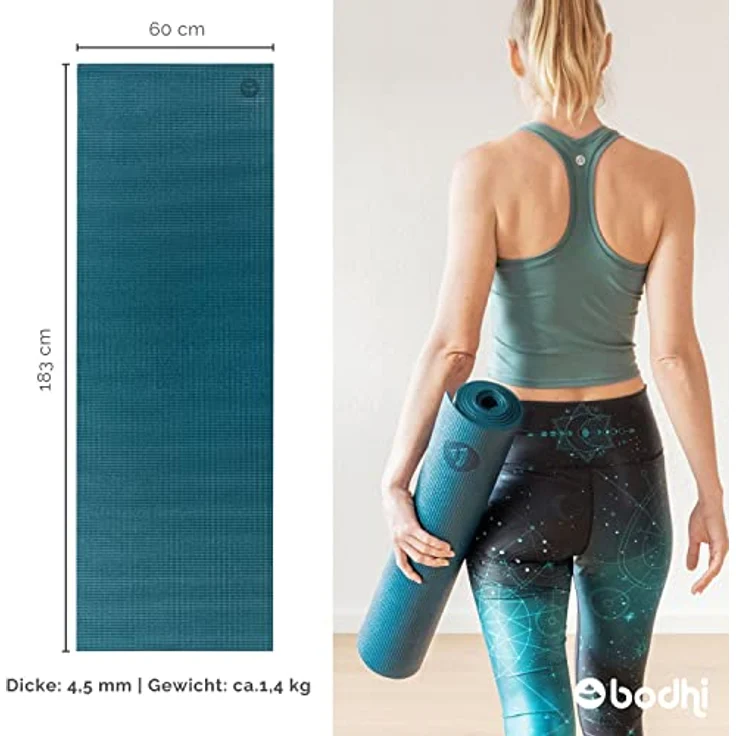 Bodhi Yogamatte Asana | Rutschfeste Übungsmatte | Schadstofffrei & Waschbar | Matte aus PVC | Fitnessmatte für Yoga, Pilates & Gymnastik | Antirutschmatte für deine Yogapraxis | Hellblau – Bild 5