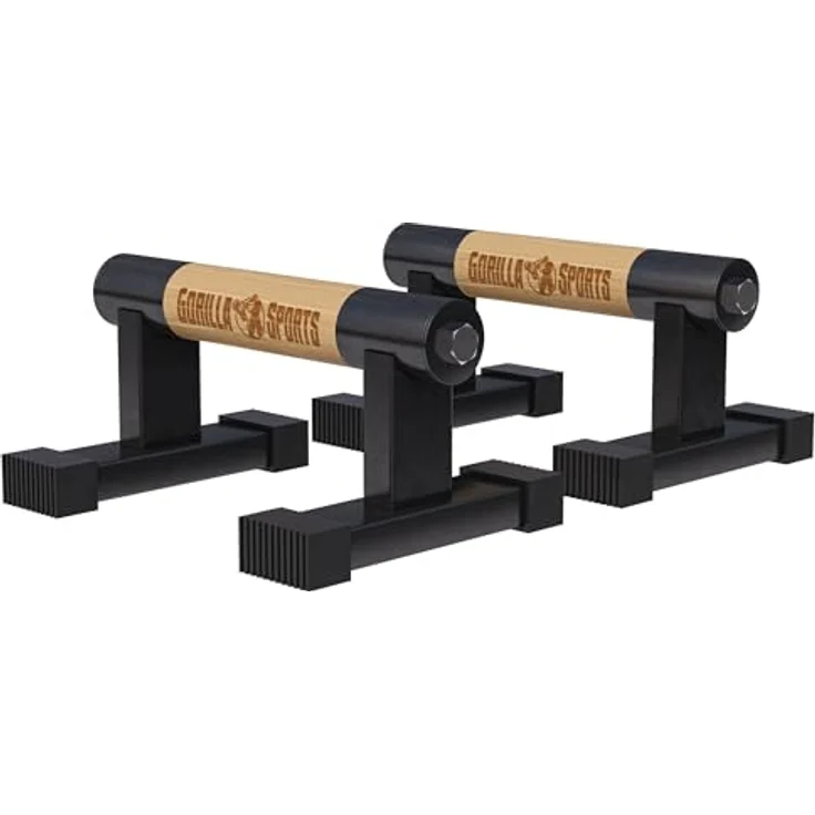 GORILLA SPORTS® Liegestützgriffe - 2er Set, aus Holz und Stahl, rutschfest bis 300kg, inkl. Tragetasche - Calisthenics Equipment, Parallettes, Handstand Griffe, Push Up Bars, Liegestütze Barren – Bild 1
