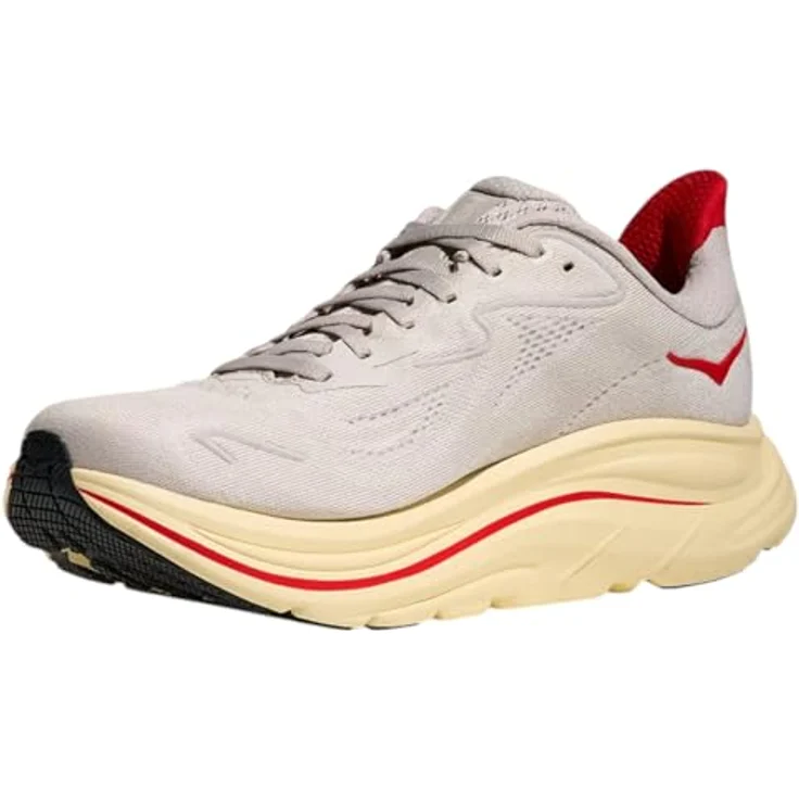 HOKA ONE ONE W Clifton 10, Damen Laufschuh mit verbesserter Dämpfung und atmungsaktivem Jacquard-Obermaterial, Stucco/Cerise, Größe 38.5 – Bild 4