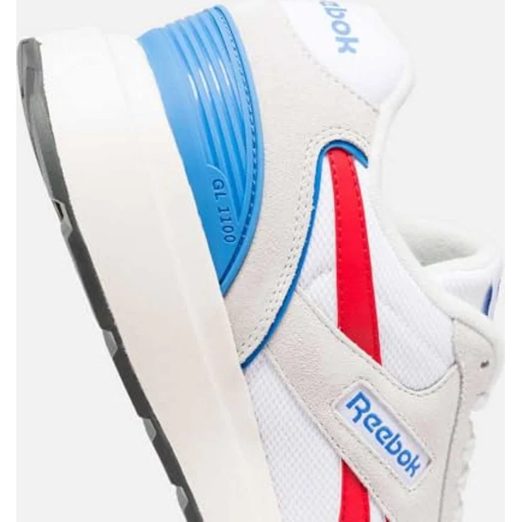 Reebok GL1100 Unisex Sport Sneaker, Freizeitschuhe mit Velours-, Synthetik- und Textil-Obermaterial, Grau/Rot/Blau, Schuhgröße: 39 EU – Bild 6