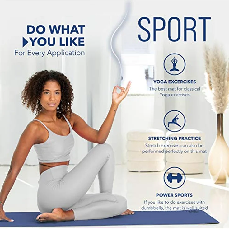 RE:SPORT Yogamatte Phthalatfrei - Gymnastikmatte rutschfest, Fitnessmatte schadstofffrei, Trainingsmatte mit Tragegurt 183 x 61 x 0,6 cm, Navy-Blau / Schwarz – Bild 2