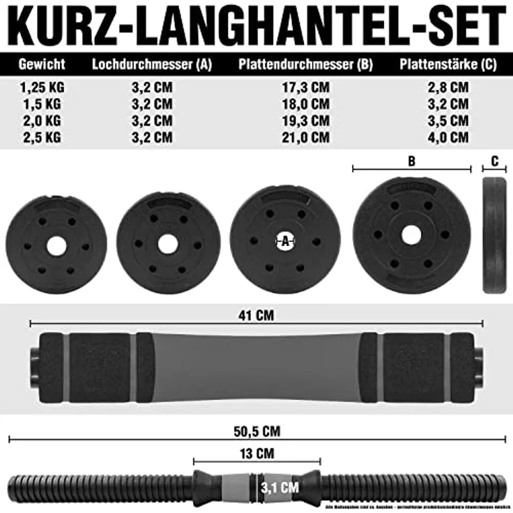 C.P.Sports 2in1 Kurzhantel & Langhantel Set 30kg / 40kg | Hantelscheiben – Gewichte – Hantelstangen | verstellbare Hanteln – Hantelset für Krafttraining, Fitness, Home Gym (silber-schwarz – 30kg Set) – Bild 4