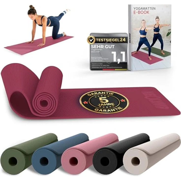 NEOLYMP Yogamatte rutschfest & gelenkschonend, 183x61cm Trainingsmatte aus PVC für Yoga, Pilates und Workout, Aubergine – Bild 1