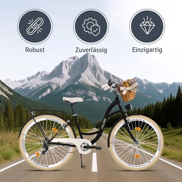 Milordbikes City-Fahrrad, Schwarz und Creme, 46 cm, Aluminiumfelgen, 700C x 35 mm City-Reifen, Freizeitrad mit hinterem Träger – Bild 5