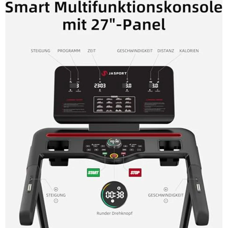 JASPORT L3 Laufband für Zuhause klappbar, leise-Federungsdämpfung, Bluetooth-Kinomap&Zwift kompatibel, 4PS, bis 20km/h, 18% Steigungswinkel, 1400x480mm großer Lauffläche, bis 130kg, inkl. Brustgurt - Preisvergleich – Bild 4