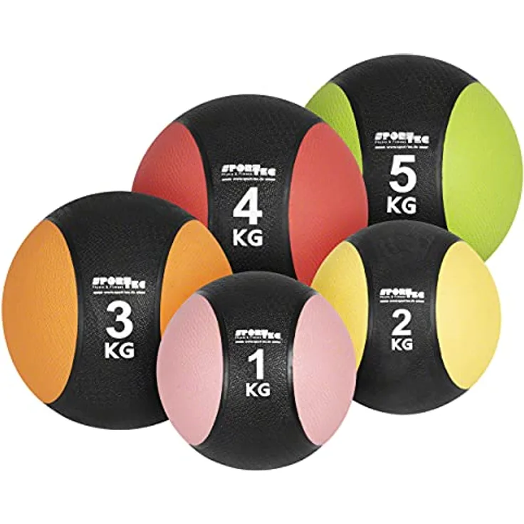 Sport-Tec Medizinball-Set 5-TLG., 1-5 kg, hochwertiger Kunststoff, vielseitiges Ganzkörpertraining, inkl. Ständer