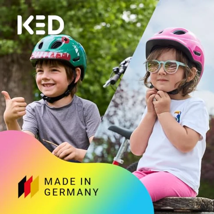 KED Meggy Spark Kinderfahrradhelm, Inmold, 360° Verstellsystem, Reflektoren, Insektenschutznetz, Monster Mood Green, Größe 45-50 (S) – Bild 5