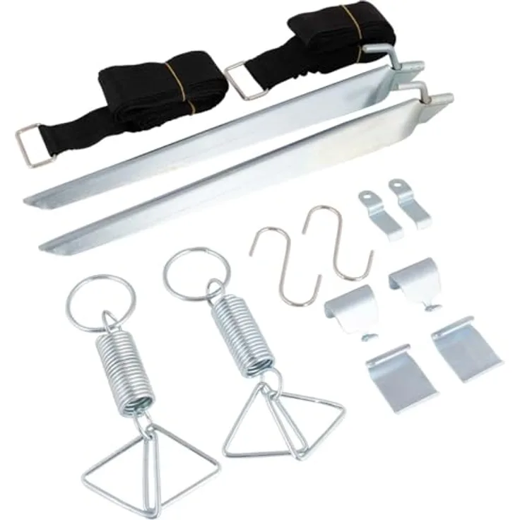 Bo-Camp Universal Sturmgurt-Set für Markisen, 2 Nylonbänder, 2 Federn, 2 Sturmheringe und 6 Stahlhaken