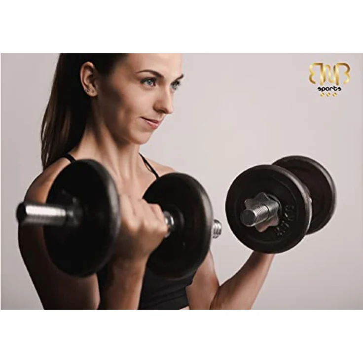 BnB Sports Bodybuilding Hantelset, verstellbare Hanteln mit Gusseisen und Vollsilbergewichten, 15 & 20 kg, Spinlock Kragen, gerändelte Stangen, inkl. transportierbarem Koffer – Bild 4