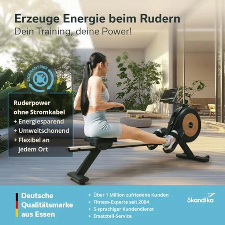 Skandika selbstgenerierendes Rudergerät Njord P6-G | 32 elektrische Widerstandsstufen, Kinomap App kompatibel, für zuhause – Bild 2