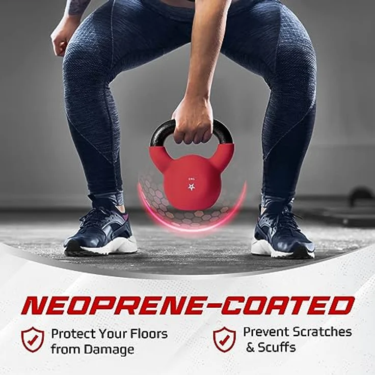 Yes4All WV6P Neopren beschichtete Kettlebell, Krafttraining Kettlebells - 8KG Rot – Bild 3
