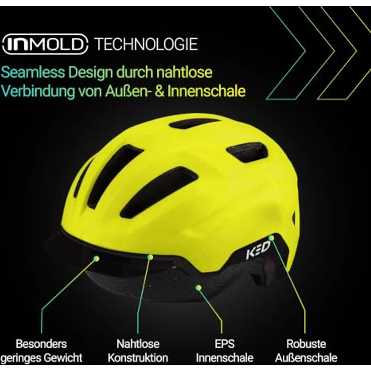 KED Ahead Pedalon E-Bike Fahrradhelm, mit LED-Rücklicht, Maxshell-Technologie, superleicht, Pedalon Yellow Green Matt, Größe 53-56 (S) – Bild 3
