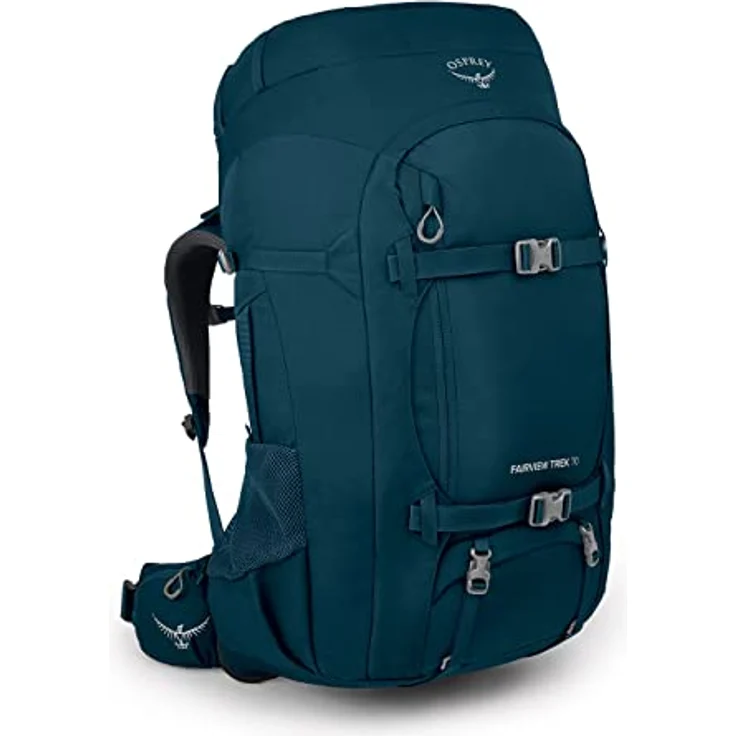 Osprey Europe Damen Fairview Trek 70 Reiseset, Wanderrucksack mit belüftetem Airspeed-Trampolin, integrierter wasserdichter AirCover Reisetasche, blau – Bild 1