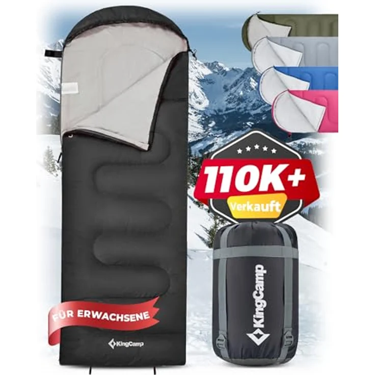 KingCamp Schlafsack Deckenschlafsack 3-4 Jahreszeiten, ultraleicht und warm, schwarz, 220×75cm, komfortabler Reisekomfort für Erwachsene und Kinder – Bild 1