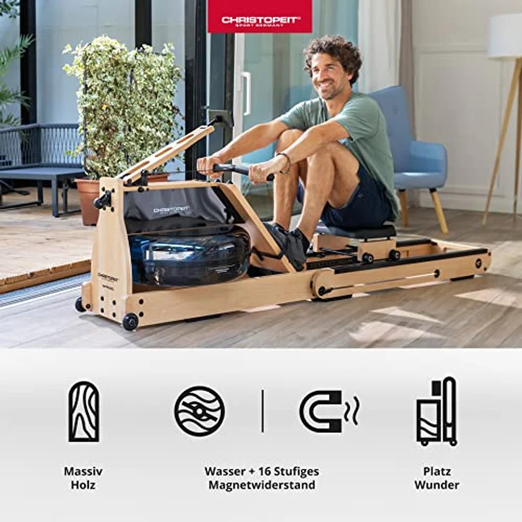 Christopeit Sport Wasser Rudergerät WP 5000 - Hybrid-Widerstandssystem - Massivholz - LCD-Computer - Klappbar – Bild 2