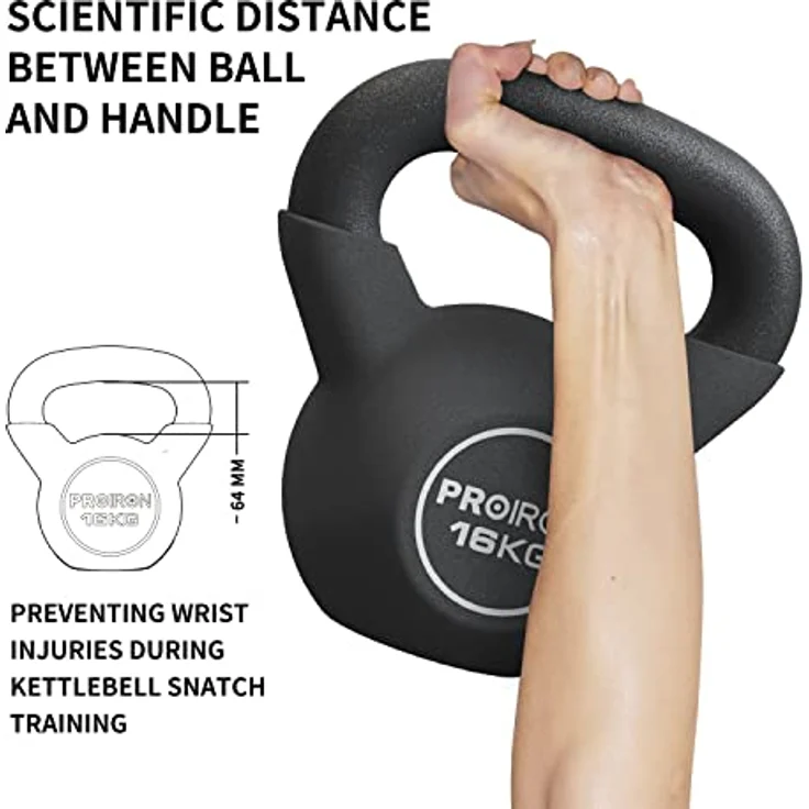 PROIRON Kettlebell, Kugelhantel mit hochwertiger Neoprene Coated, 16 kg | Bodenschonend | Schwunghantel Rundgewicht Neopren – Bild 4