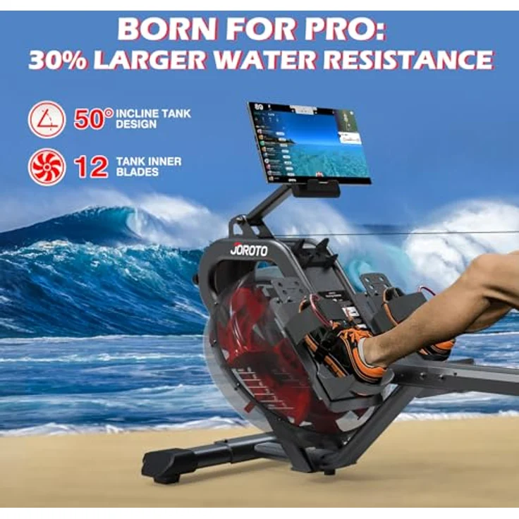 JOROTO Rudergerät für zuhause, 50°-Neigungs-Rudergerät Wasser mit größerem Widerstand, Rowing Machine 150kg Gewichtskapazität & Bluetooth-Funktion, Tablet-Halterung, 44 Tage Kinomap APP-Mitgliedschaft – Bild 2