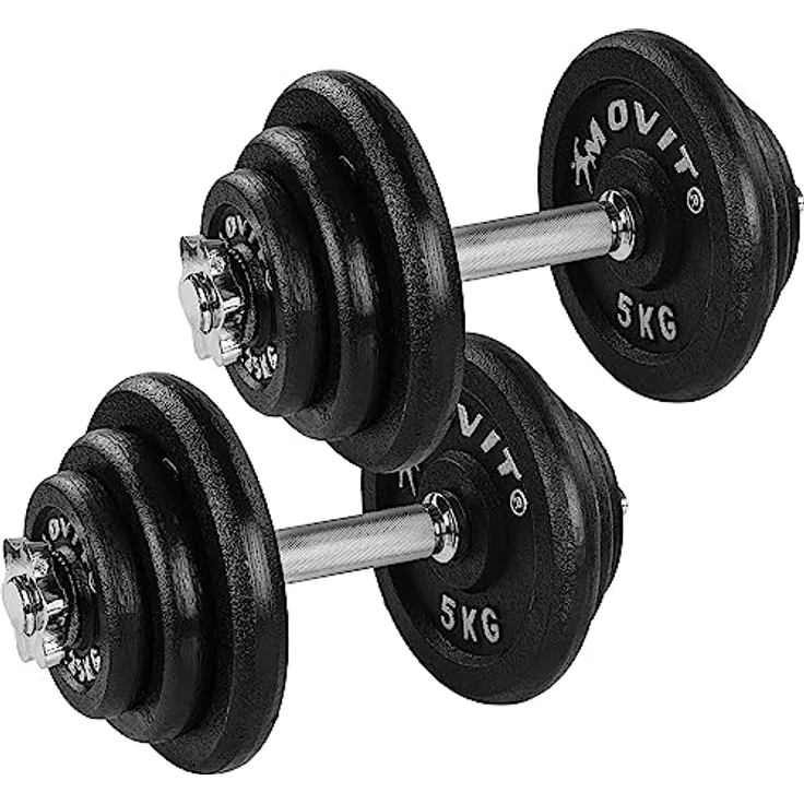 MOVIT® Kurzhantel PRO Set, Gusseisen Hantel, 2x 20kg, Stange 30mm Standardnorm, Griff gerändelt, Sternverschlüsse, Hantel Set Kurzhantelset Gewichte