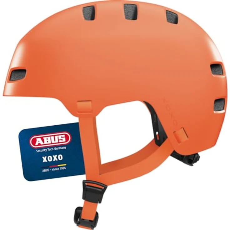 ABUS Fahrradhelm XOXO, Cityhelm im Skater-Look für Skateboard, Fahrrad und Scooter, optimiertes Kinnpolster, Größe S, mono orange – Bild 1