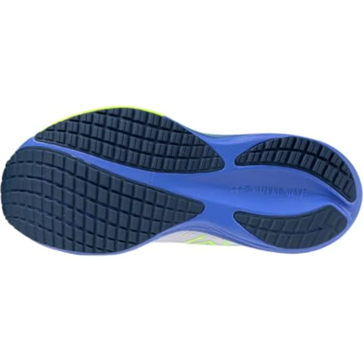 Mizuno Wave Rider 29, Damen Laufschuhe mit Mizuno Enerzy NXT und Wave-Technologie, Blau-Weiß-Gelb, Größe 38.5 – Bild 2