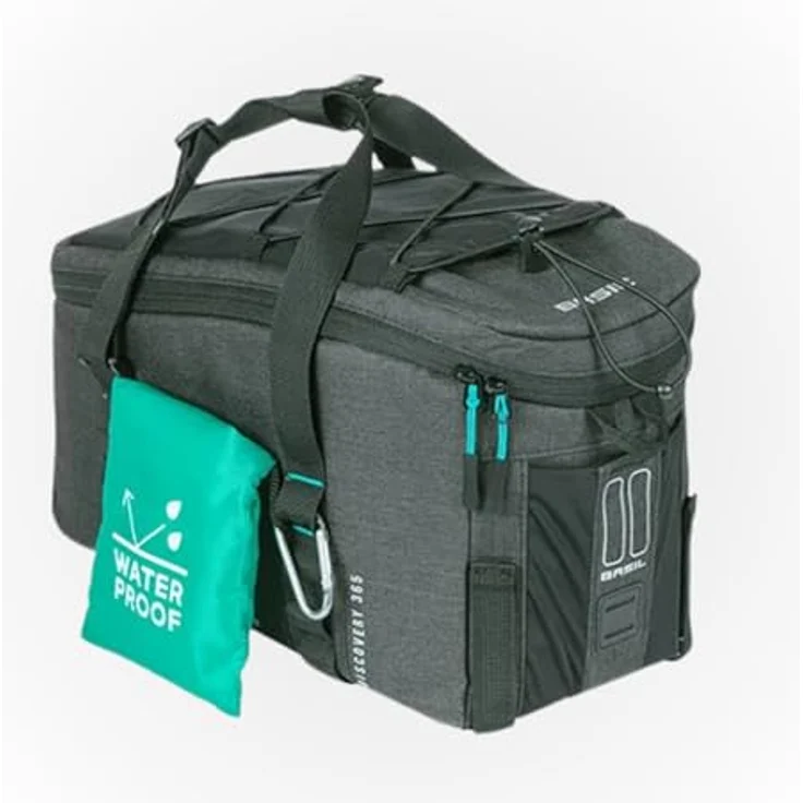 Basil Discovery 365D, Velotasche Gepäckträgertasche, 9 l, schwarz meliert, wasserabweisendes Polyester, inkl. Regenhülle, abnehmbarer Schulterriemen – Bild 1