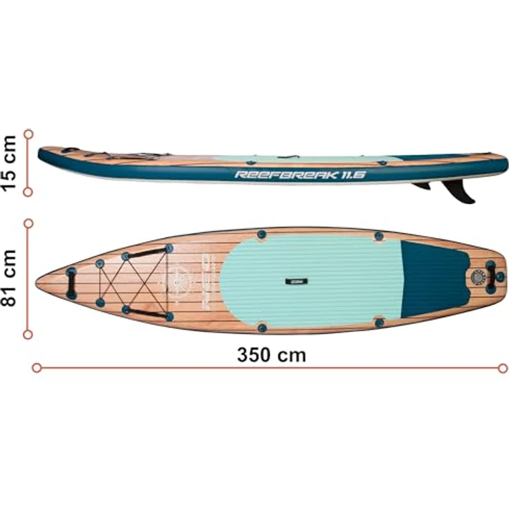 Neo-Sport Stand Up Paddle Board SUP Aufblasbar 350 cm, inkl. Zubehör und Sitz, braun-blau, langlebig und UV-beständig, maximale Tragfähigkeit 160 kg – Bild 6