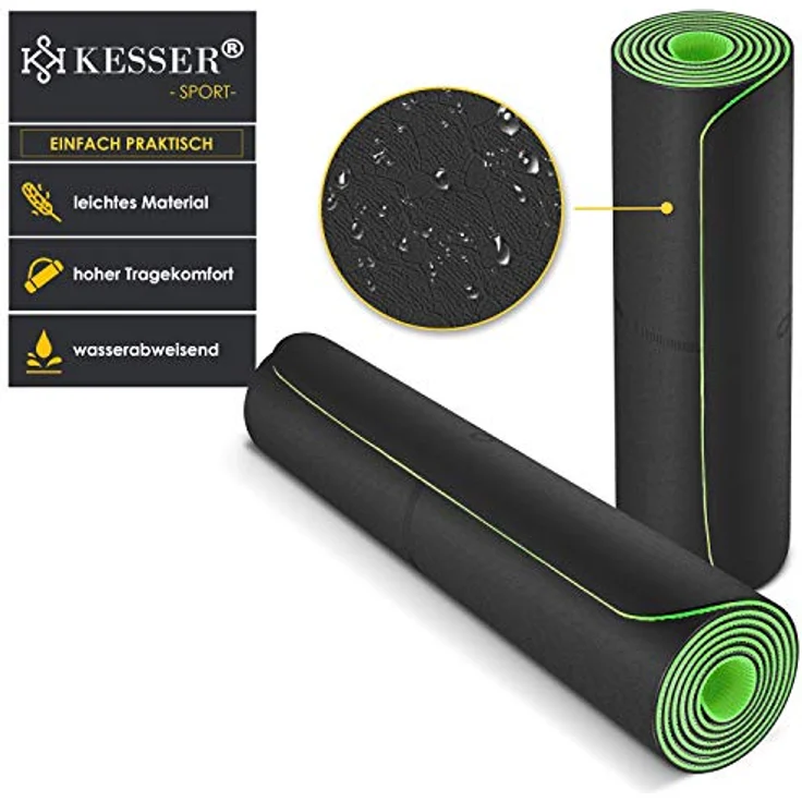 KESSER® Gymnastikmatte mit Tragegurt rutschfest TPE Yogamatte Gepolstert & rutschfest Fitnessmatte, 183 x 61 Trainingsmatte für Fitness Sportmatte, Pilates & Gymnastik Workout extradick – Bild 2