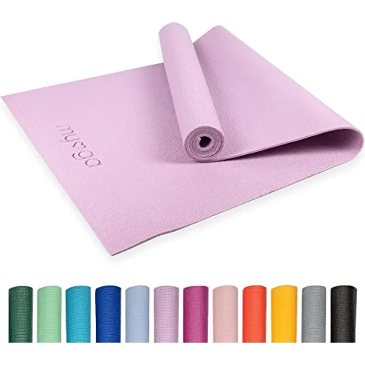 Myga Einsteiger-Yogamatte, rutschfest & leicht zu tragen, 4 mm dick, 173 cm x 61 cm, Flieder
