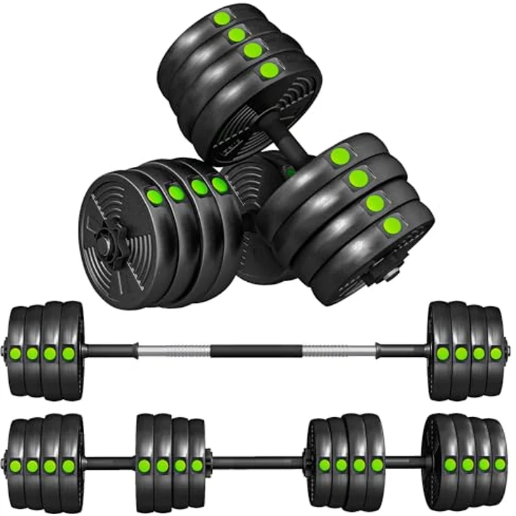 SPORTNOW Hantel-Set 2-in-1 verstellbares Gewicht, Kurzhantel- und Langhantelset für vielseitiges Training, Schwarz+Grün – Bild 1