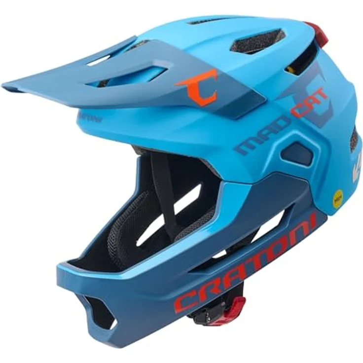 Cratoni Madcat Mips, MTB-Kinder-/Jugendhelm mit werkzeuglosem Kinnbügel und innovativem Design, blue matt