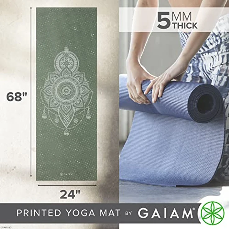 Gaiam Yogamatte Premium Print, rutschfeste Trainings- und Fitnessmatte für Yoga, Pilates & Bodentraining, Celestial Green, 5 mm dick, ungiftig und 6P-frei – Bild 3