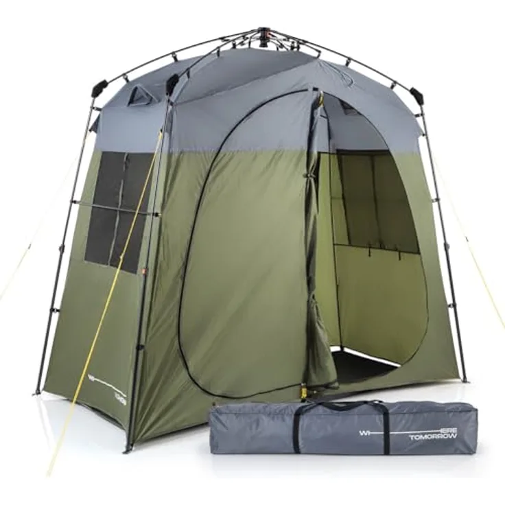 Lumaland Where Tomorrow Pop up Duschzelt, 2 Personen, wasserdicht mit Trennwand, Campingtoilette und Umkleidekabine, schnelles Aufbausystem, 240 x 120 x 210 cm