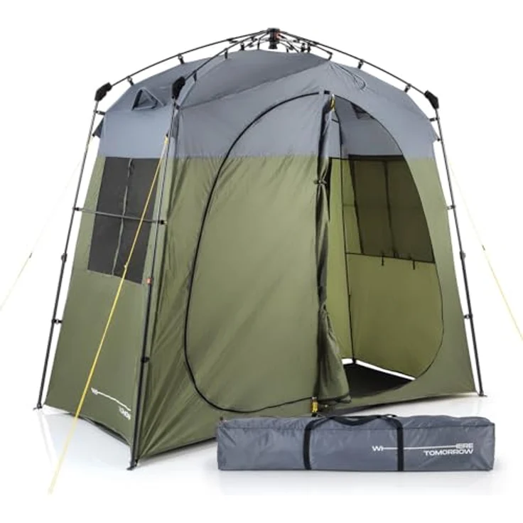 Lumaland Where Tomorrow Pop up Duschzelt, 2 Personen, wasserdicht mit Trennwand, Campingtoilette und Umkleidekabine, schnelles Aufbausystem, 240 x 120 x 210 cm – Bild 1
