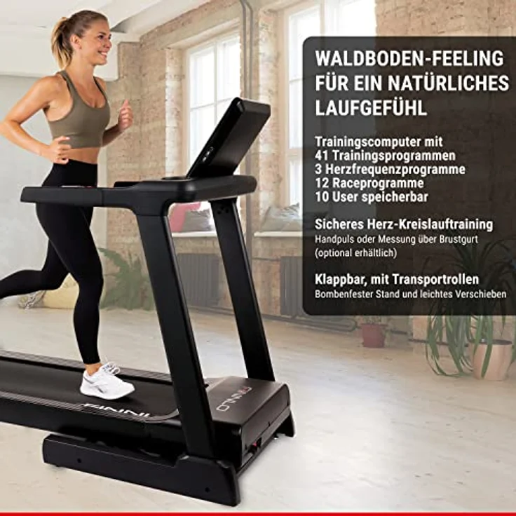 HAMMER Finnlo Laufband Alpinum TFT, 10.1 Zoll TFT-Display, Kinomap & Zwift kompatibel, XXL-Lauffläche, 6,5 PS, 22 km/h, schwarz – Bild 5