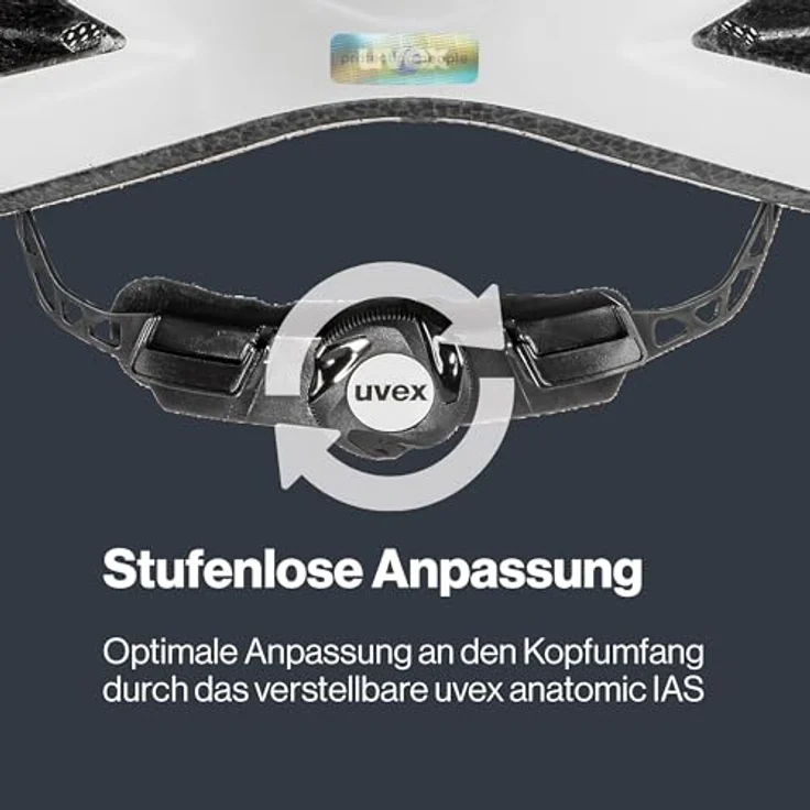 Uvex i-vo cc, Fahrradhelm 56-60 cm, Matt Weiß, leichter Allround-Helm mit 3D IAS-System, 24 Belüftungsöffnungen, X-fit-Polster, abnehmbarem Visier, optionalem Plug-in LED, Insektennetz – Bild 6