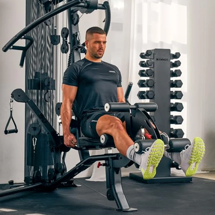 HAMMER Kraftstation Autark 7.0, Fitnessstation für zu Hause mit 190° schwenkbaren Multifunktionsarmen, Kabelzugturm, Klimmzugstange, Ruderfunktion, Push- und Pull-Station, integrierter Bauch- & Trizeps-Modul, Beincurler/-strecker – Bild 4