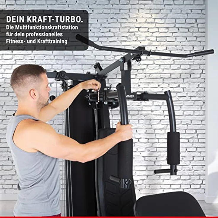 HAMMER Kraftstation Ferrum TX2, Trainingsstation mit Seilzugsystem, umfangreiches Zubehörset, Übungen für Bauch, Rücken & Co, über 45 Übungsmöglichkeiten, 150 x 120 x 198 cm – Bild 5