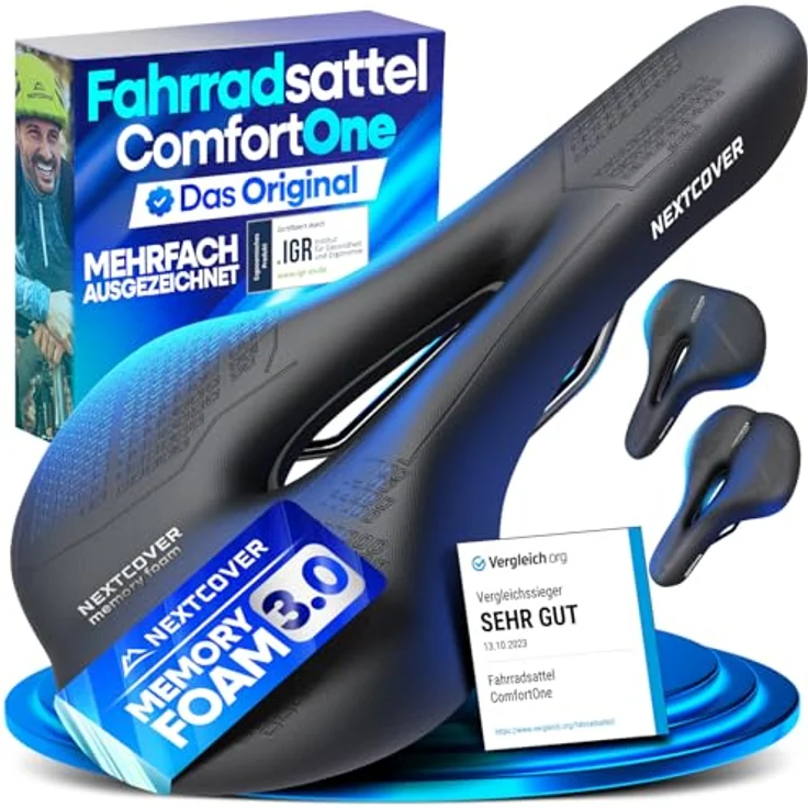 NEXTCOVER® Fahrradsattel - Das Original - Memory-Foam 3.0 für maximalen Fahrkomfort, ergonomisch, wasserdicht & atmungsaktiv, für Damen & Herren – Bild 1