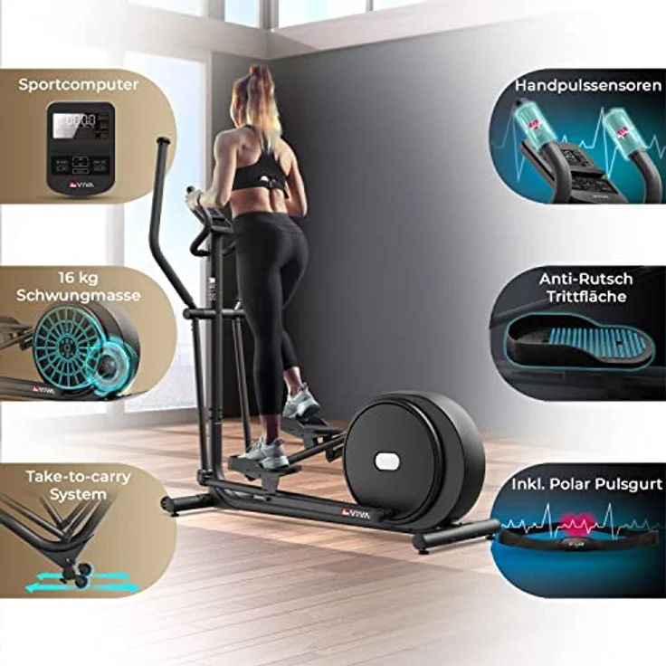 AsVIVA C29 BT Crosstrainer I 15 kg Schwungmasse I Leiser Riemenantrieb & Magnetbremssystem I Elektronisch Einstellbarer Widerstand I Ausdauertraining I Max. Gewichtsbelastung 120 kg – Bild 4