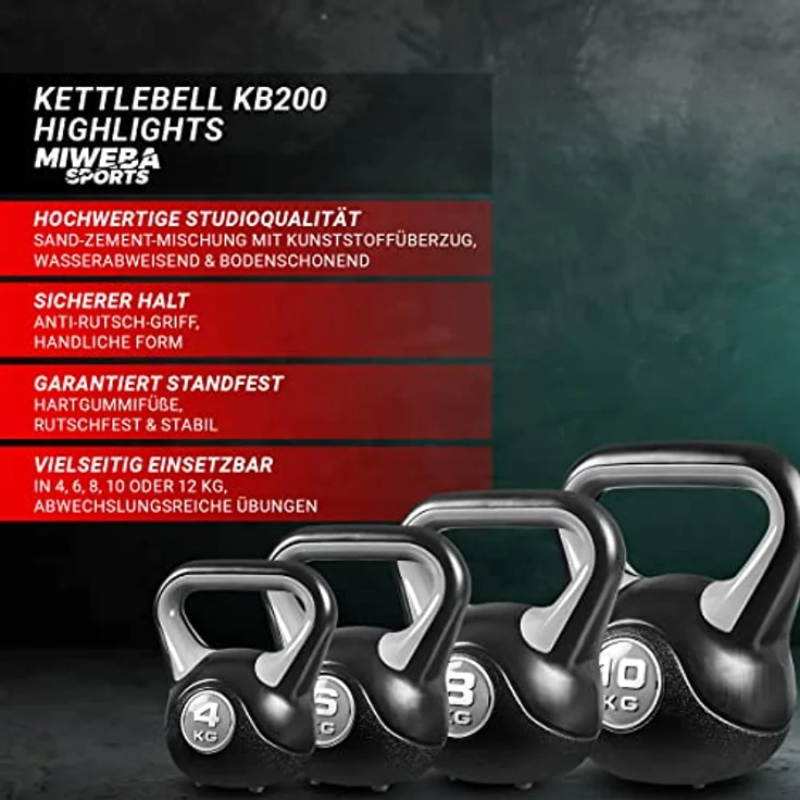 Miweba Sports Kettlebell KB200 | 4.0-12.0 Kg Gewichte - Kugelhantel - Kugelgewicht - Schwunghantel - Kettlebells - Hanteln - Hantel für Indoor & Outdoor - Krafttraining - Bodenschonend (6.0 kg) – Bild 2