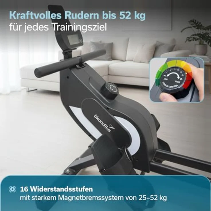 Skandika Rudergerät Venn P5-M, LCD-Computer, 16 Widerstandsstufen, Bluetooth-fähig, bis 135 kg Nutzergewicht – Bild 3