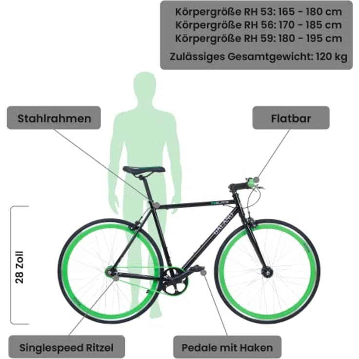 Galano Blade Fixie Fahrrad, 28 Zoll Singlespeed mit Flip Flop Nabe für Fixed Gear und Freilauf, schwarz/rot – Bild 2